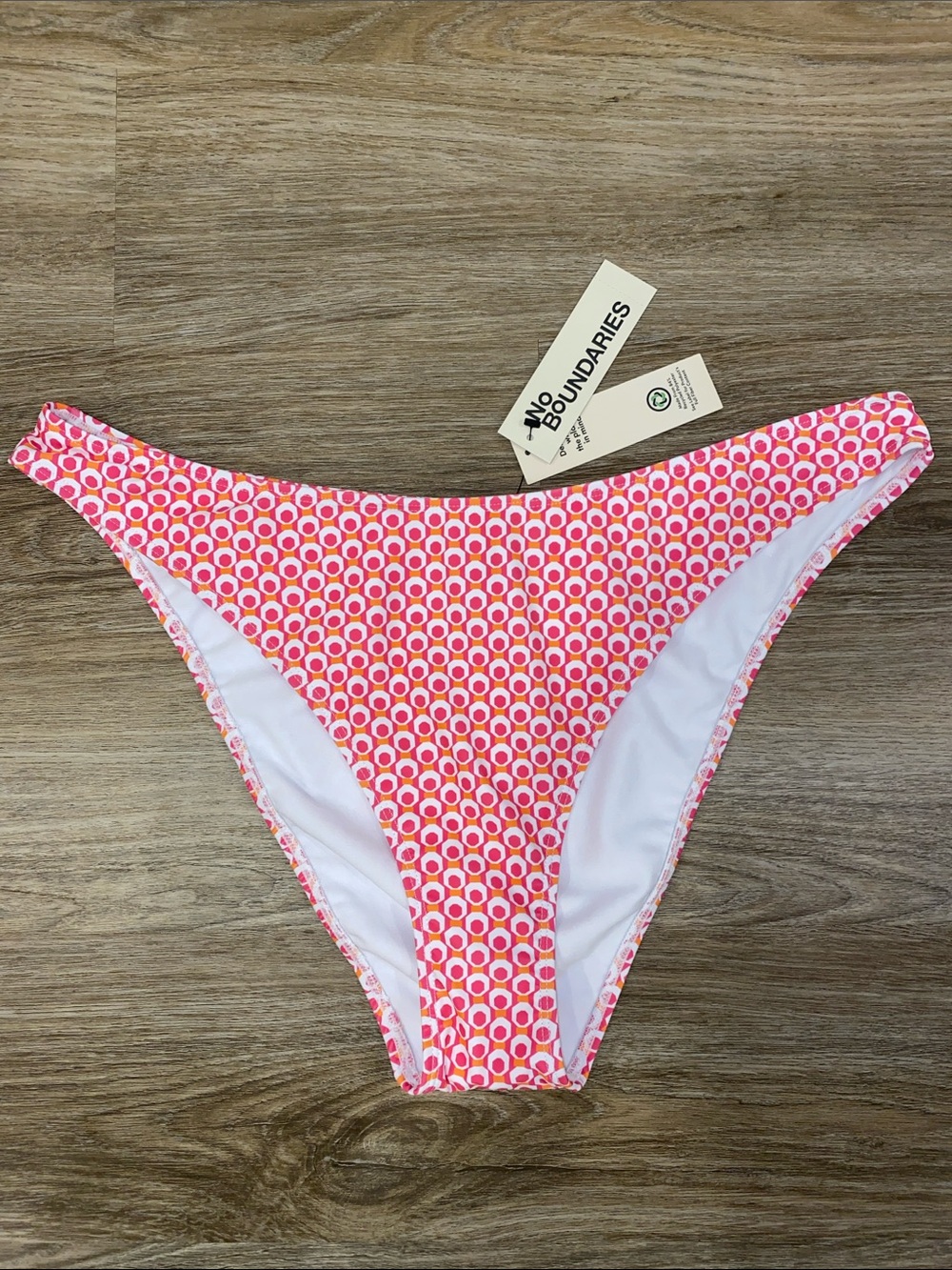 No Boundaries Pink & White Geo Print Bikini Bottom